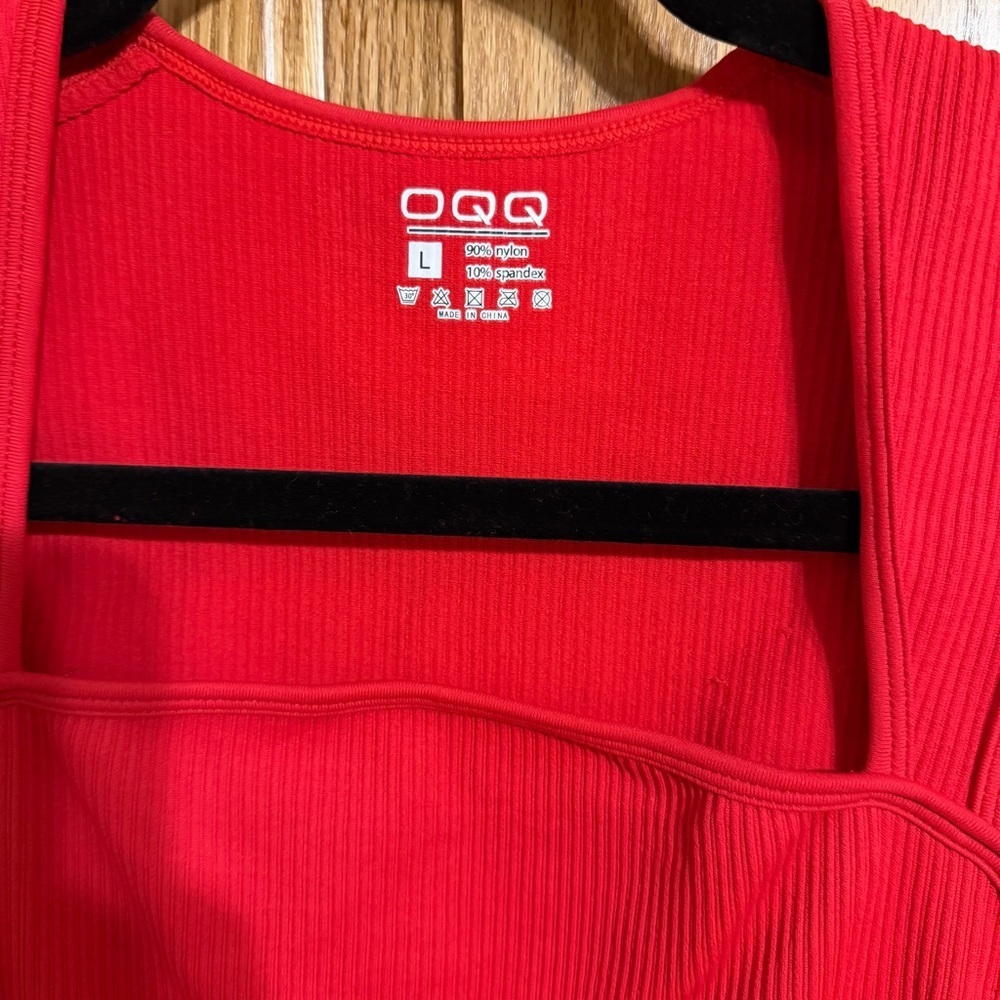 OQQ Red Ribbed Bodysuit - Picture 2 of 3